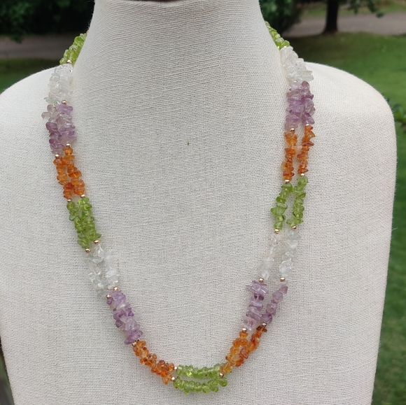 Vintage carnelian,peridot,amethyst stone necklace - Picture 3 of 13